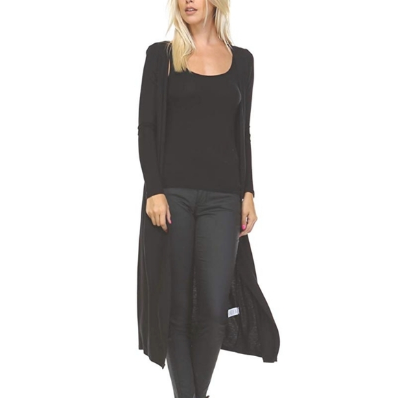 NEW Black Duster Cardigan Sz Medium Long Sleeve - Picture 4 of 5